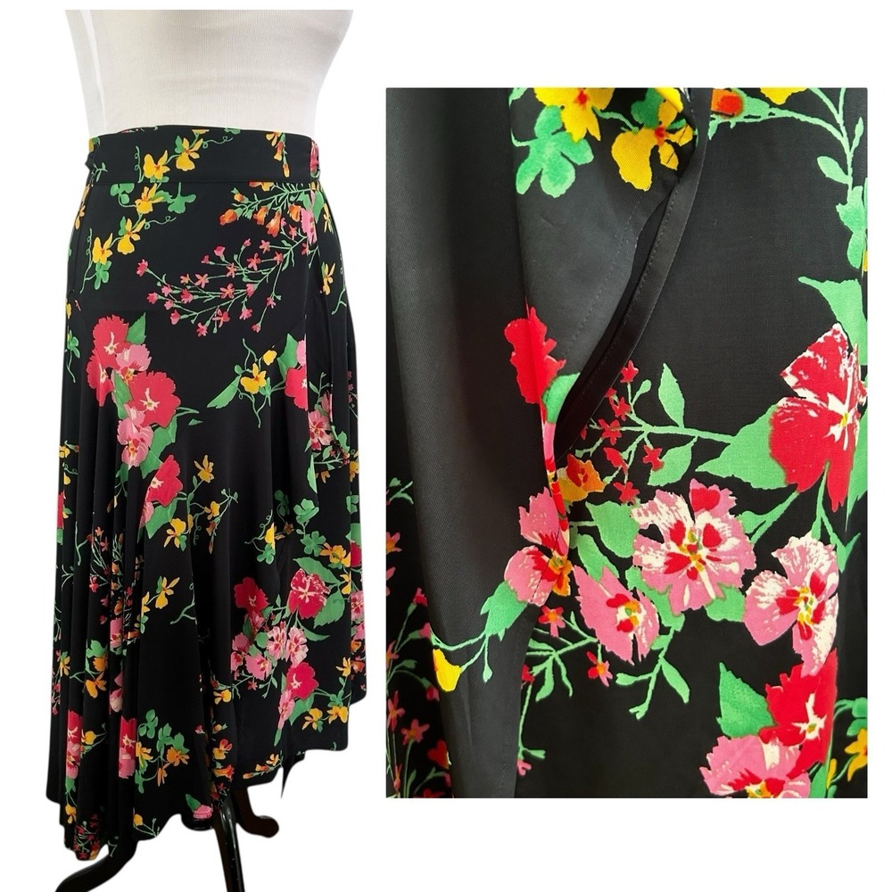CABI Drama Floral WRAP SKIRT M 5700 Artsy Colorful Flowy Modest Fairy Feminine